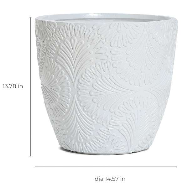 White Glazed Damask Outdoor Planter, Large