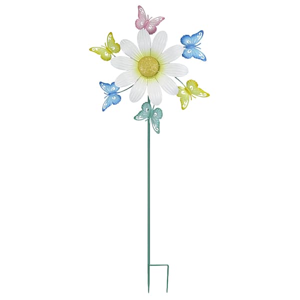 Sunny Club Flower with Butterflies Spinner Yard Stake, 35"