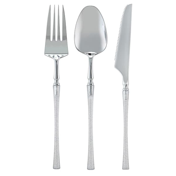 24-Pack Classic Combo Cutlery with Polished Silver & Glitter Handle