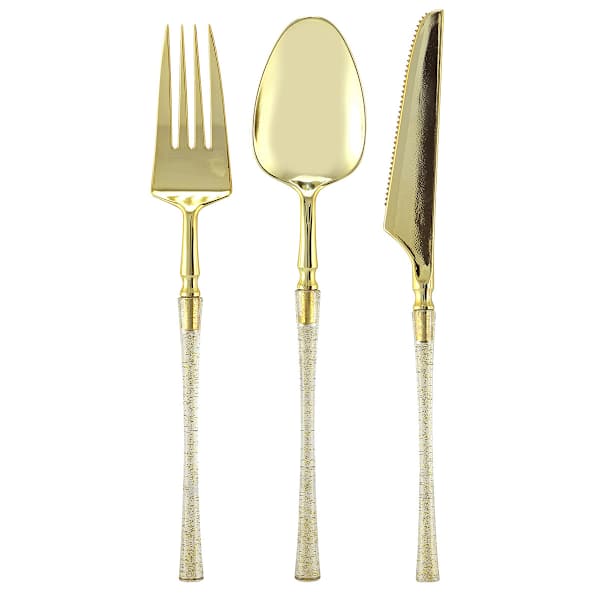 24-Pack Classic Combo Cutlery with Polished Gold & Glitter Handle