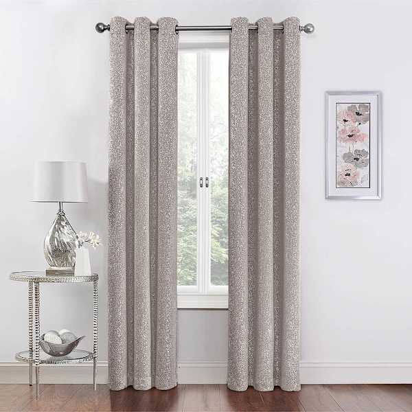 2-Pack Metallic Grey Blackout Grommet Curtain Panels, 95"