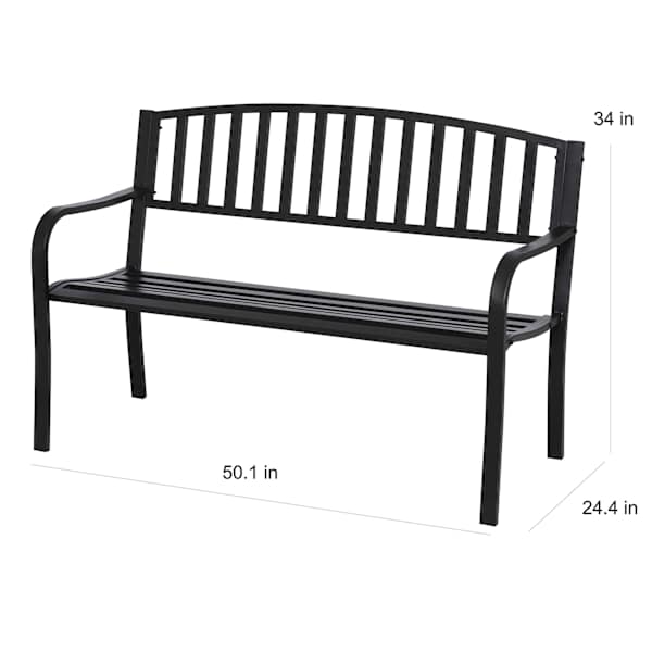 Steel Slat Back Patio Bench, Black