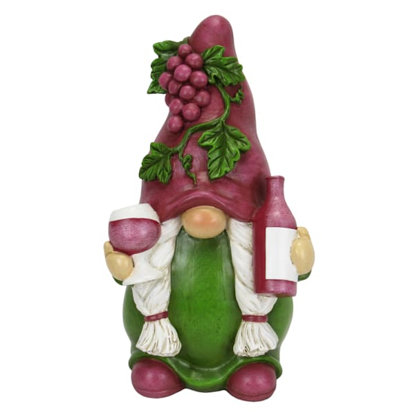 Wine Gnome Outdoor Garden Statue, 10"