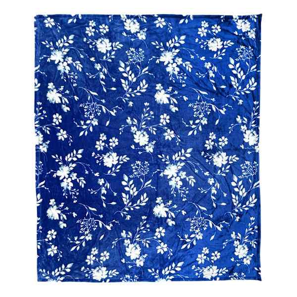 Providence Blue Florals Print Micro Plush Throw Blanket, 50x60