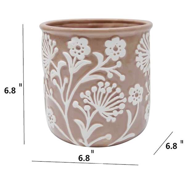 Honeybloom Indoor Pink Embossed Flower Planter, 7"