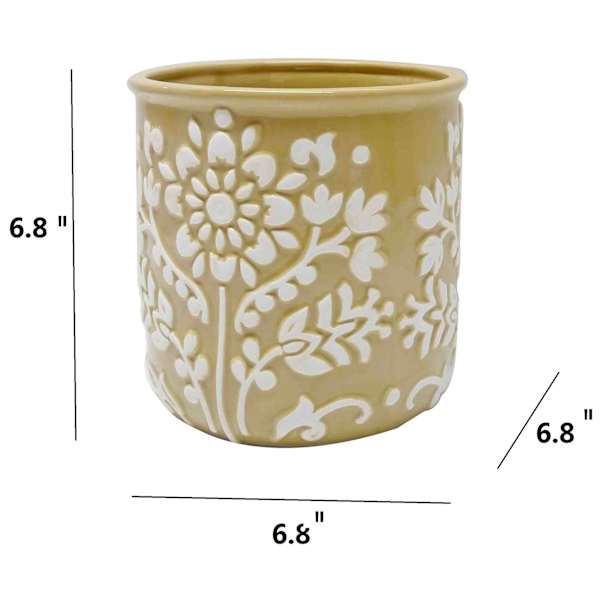 Honeybloom Indoor Yellow Embossed Flower Planter, 7"
