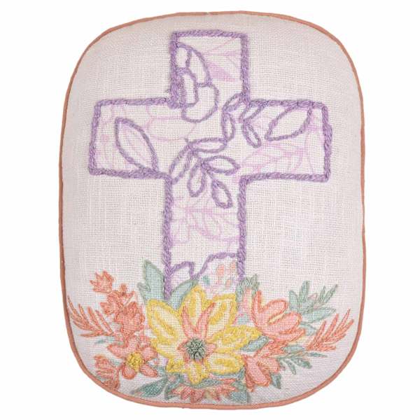 Embroidered Cross Easter Throw Pillow, 12x15