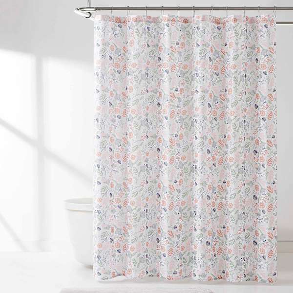 13-Piece Simple Floral Print Shower Curtain Set, 72"