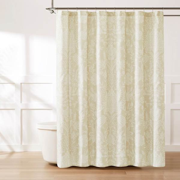 Found & Fable Cream Lotus Floral Print Single Shower Curtain, 72"