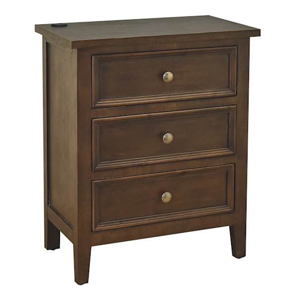 Jamie USB Wooden Accent Table, Walnut Finish