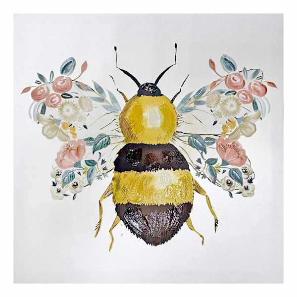 Floral Bee Canvas Wall Art, 12"