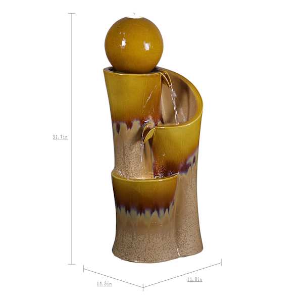 Reactive Glaze 3-Tier Outdoor Fountain With Light Brown, 32"