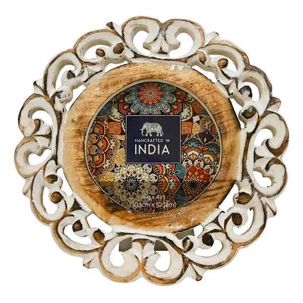 Carved Wood Round Tabletop Frame, 4"