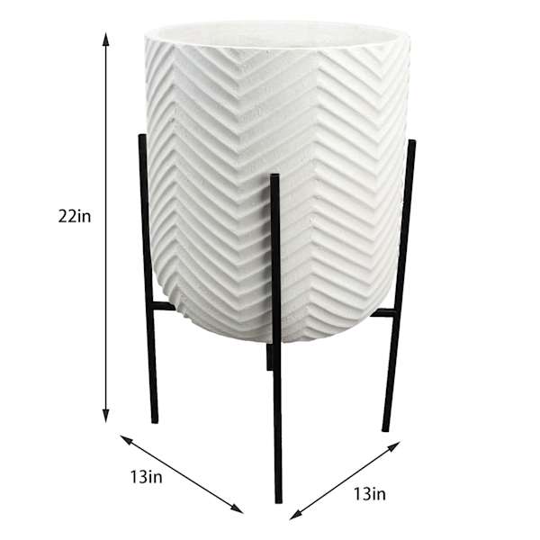 White Planter with Metal Stand, Medium