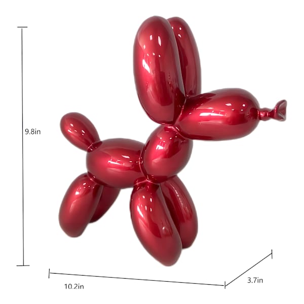 Metallic Red Balloon Dog Outdoor Garden Statue, 10"