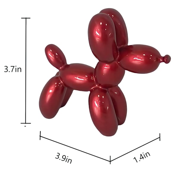 Metallic Red Balloon Dog Outdoor Garden Statue, 4"