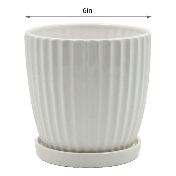Providence Indoor Bridget White Ceramic Planter with Saucer, 6"