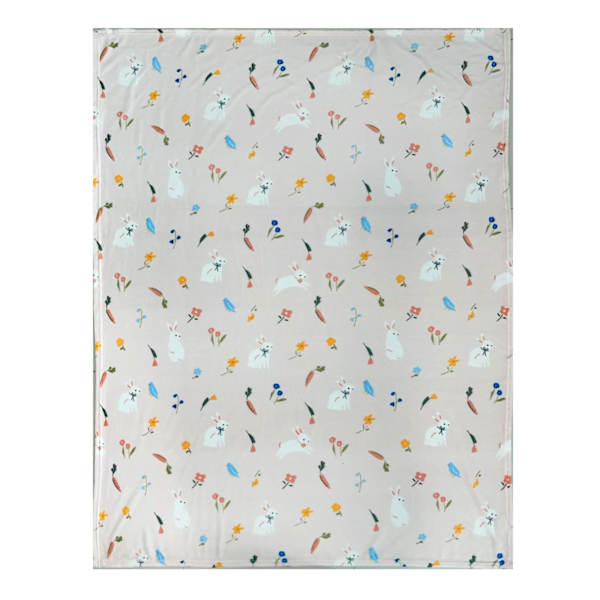 Pink Spring Floral Bunny Printed Plush Throw Blanket, 50x60