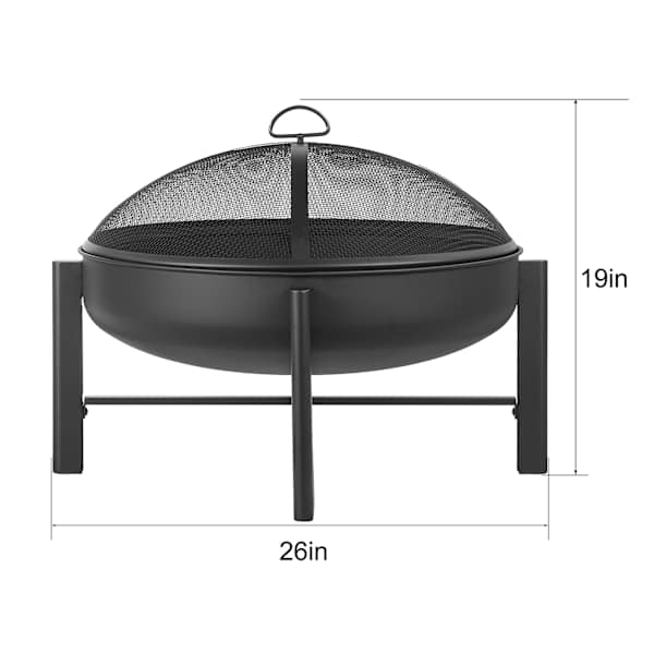 Deep Bowl Round Fire Pit Wood Grate Mesh Screen with Poker, 26"