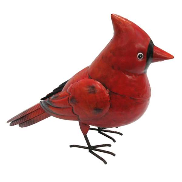 Red Metal Cardinal Outdoor Garden Statue, 11"