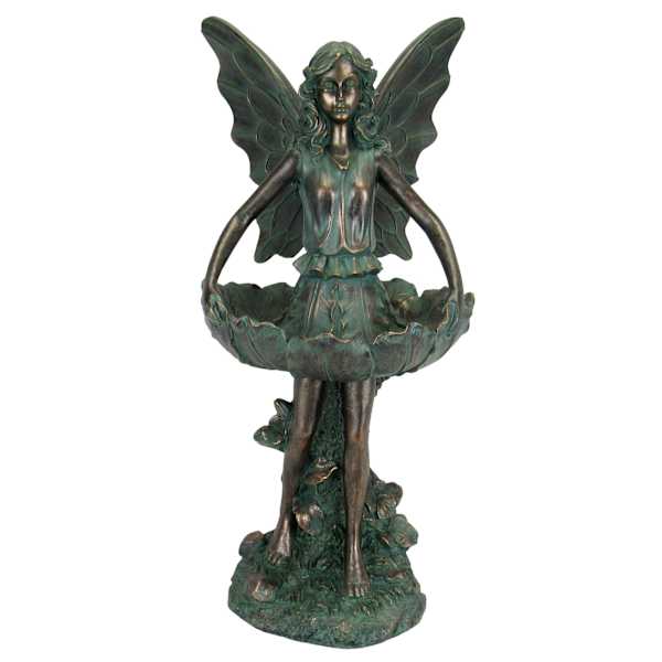 Rustic Copper Fairy Bird Feeder Outdoor Garden Statue, 20.5"