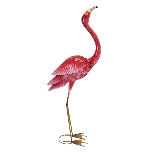 Pink Metal Flamingo Outdoor Garden Statue, 41"