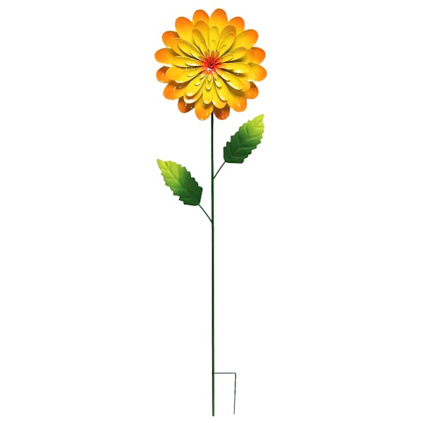 Yellow Metal Flower Yard Pick, 30.2"