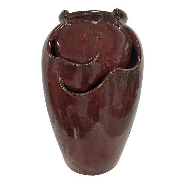Red Ceramic Glaze Outdoor Fountain, 24"