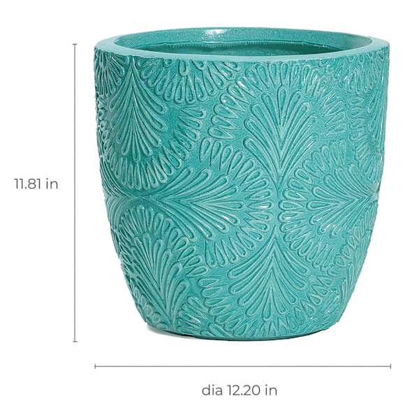 Turquoise Glazed Damask Outdoor Planter, Medium