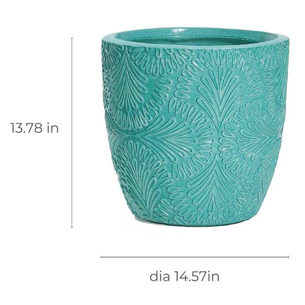 Turquoise Glazed Damask Outdoor Planter, Large