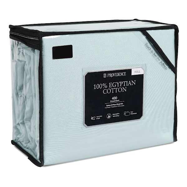 Providence 6-Piece Light Blue 100% Egyptian Cotton Sateen Sheet Set, Full