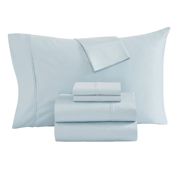 Providence 6-Piece Light Blue 100% Egyptian Cotton Sateen Sheet Set, Queen
