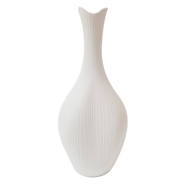 White Long Neck Ceramic Bottle Vase, 10"
