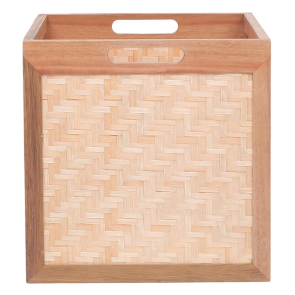 Natural Pinewood & Bamboo Modular Storage Cube, 13"