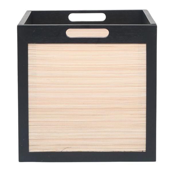 Black Pinewood & Bamboo Modular Storage Storage Cube, 13"