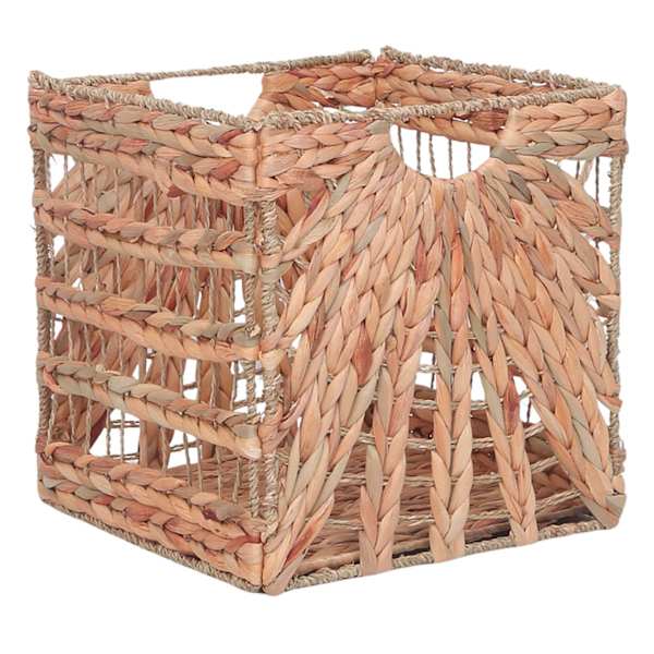 Folding Water Hyacinth & Seagrass Modular Storage Cube, 13"
