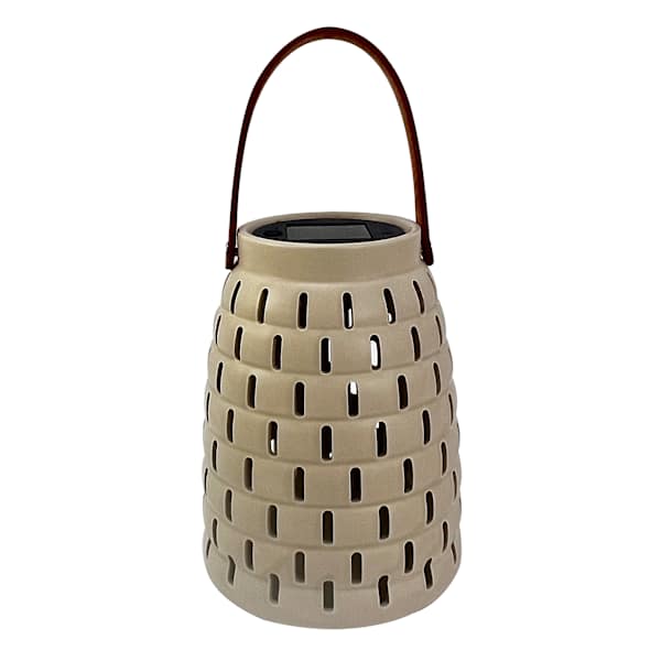 Honeybloom Ceramic Honeycomb Solar Outdoor Lantern, 8"