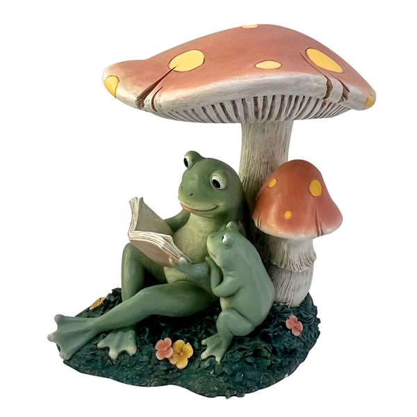 Honeybloom Frog Reading Outdoor Garden Statue, 12"