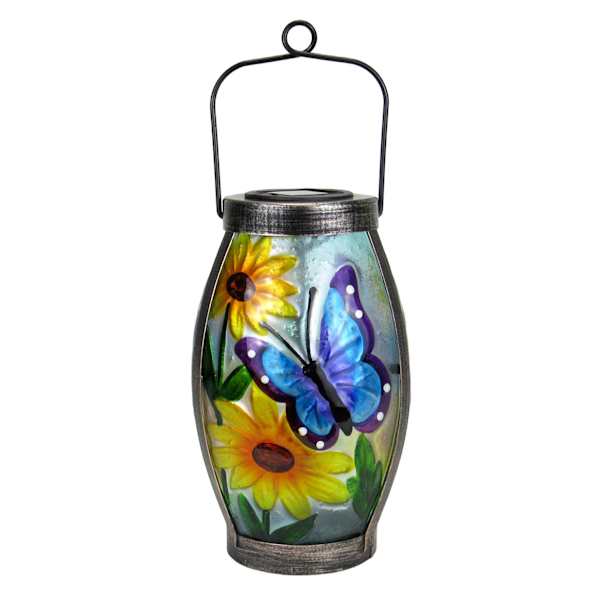 Glass Outdoor Solar Lantern with Butterfly, 10"