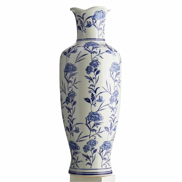 Blue Porcelain Wave Opening Oversized Vase, 28"