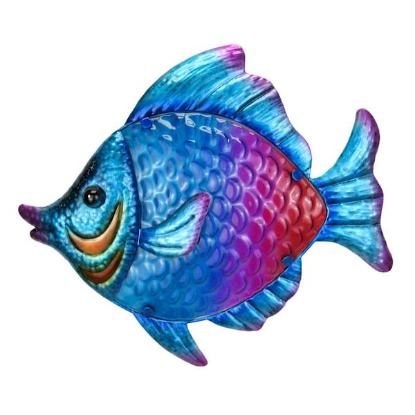 Blue Fish Metal Glass Outdoor Wall Decor, 13"