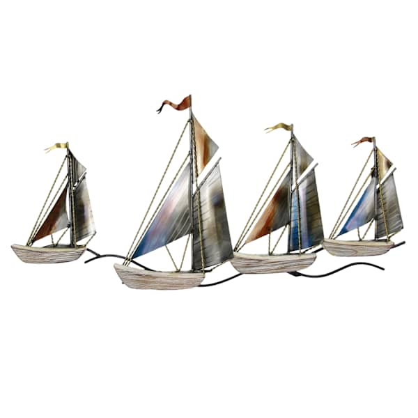 Metal Four Sailboats Wall Decor, 28"