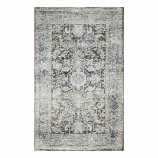 Emerald Green Medallion Washable Chenille Accent Rug with Non-Slip Back, 27x45