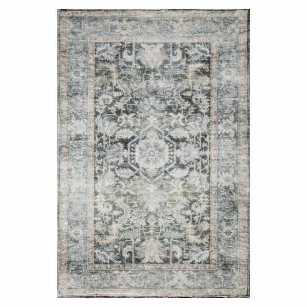 Emerald Green Medallion Washable Chenille Accent Rug with Non-Slip Back, 20x34