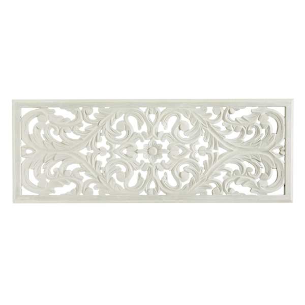 Gray Wash Hand Carved Wooden Panel Baroque Wall Decor, 18x48