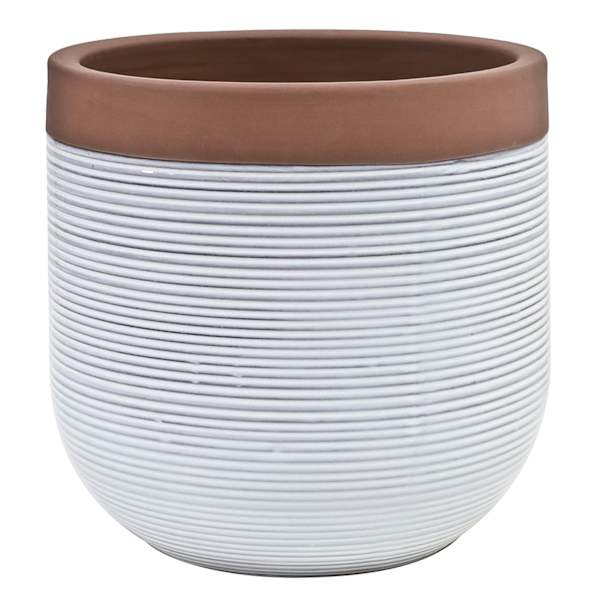 Honeybloom White Calista Ceramic Outdoor Planter, Medium