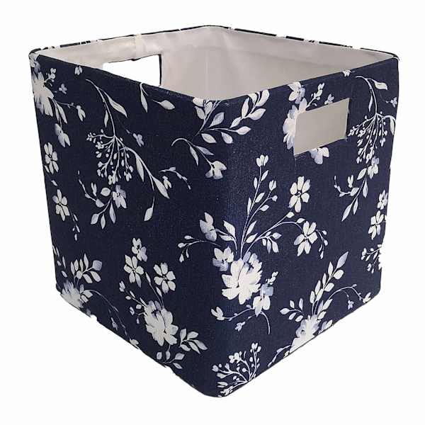 Blue Dark Floral Fabric Modular Storage Cube, 10.5"