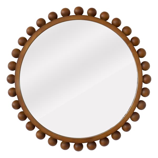 Wood Beaded Round Wall Mirror, 30"