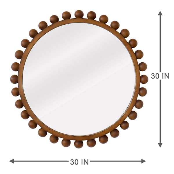Wood Beaded Round Wall Mirror, 30"