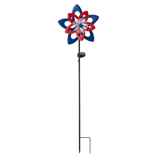 Patriotic Blue & Red Solar Metal Whirligig, 42"